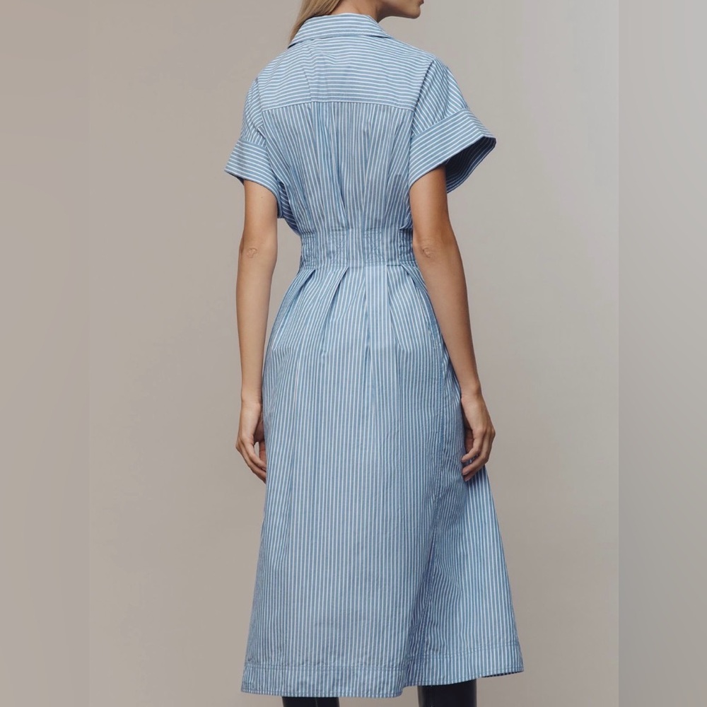 Anthropologie Pilcro Short Sleeve Midi Shirt Dress Blue White Stripe Size XS New - Picture 6 of 11
